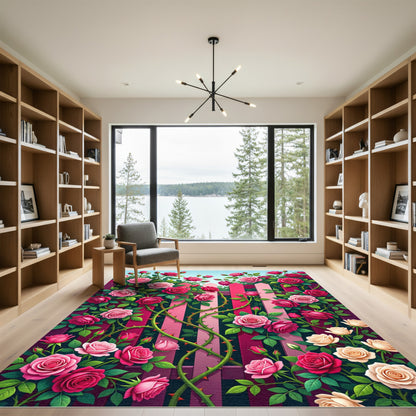 Pink Roses Garden Fence Rug