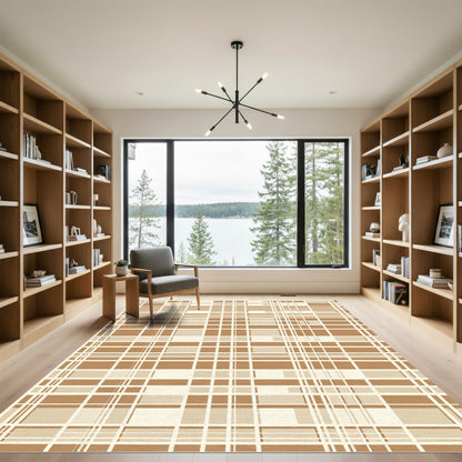 Neutral Tone Abstract Plaid Overlay Rug