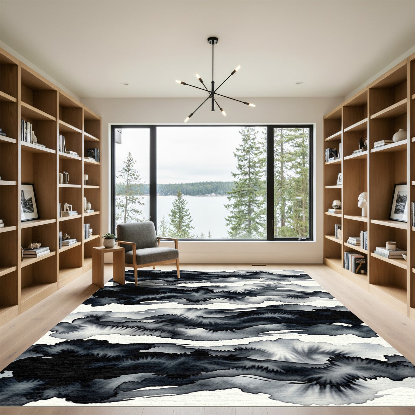 Monochromatic Ink Wash Cloudscape Rug