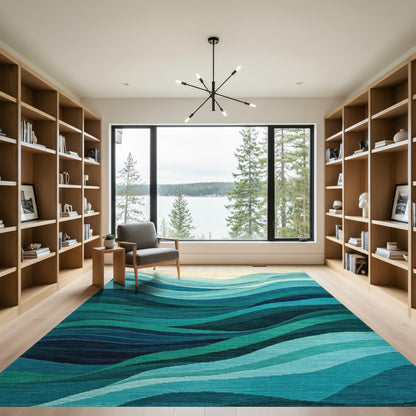 Teal Layered Waves Rug