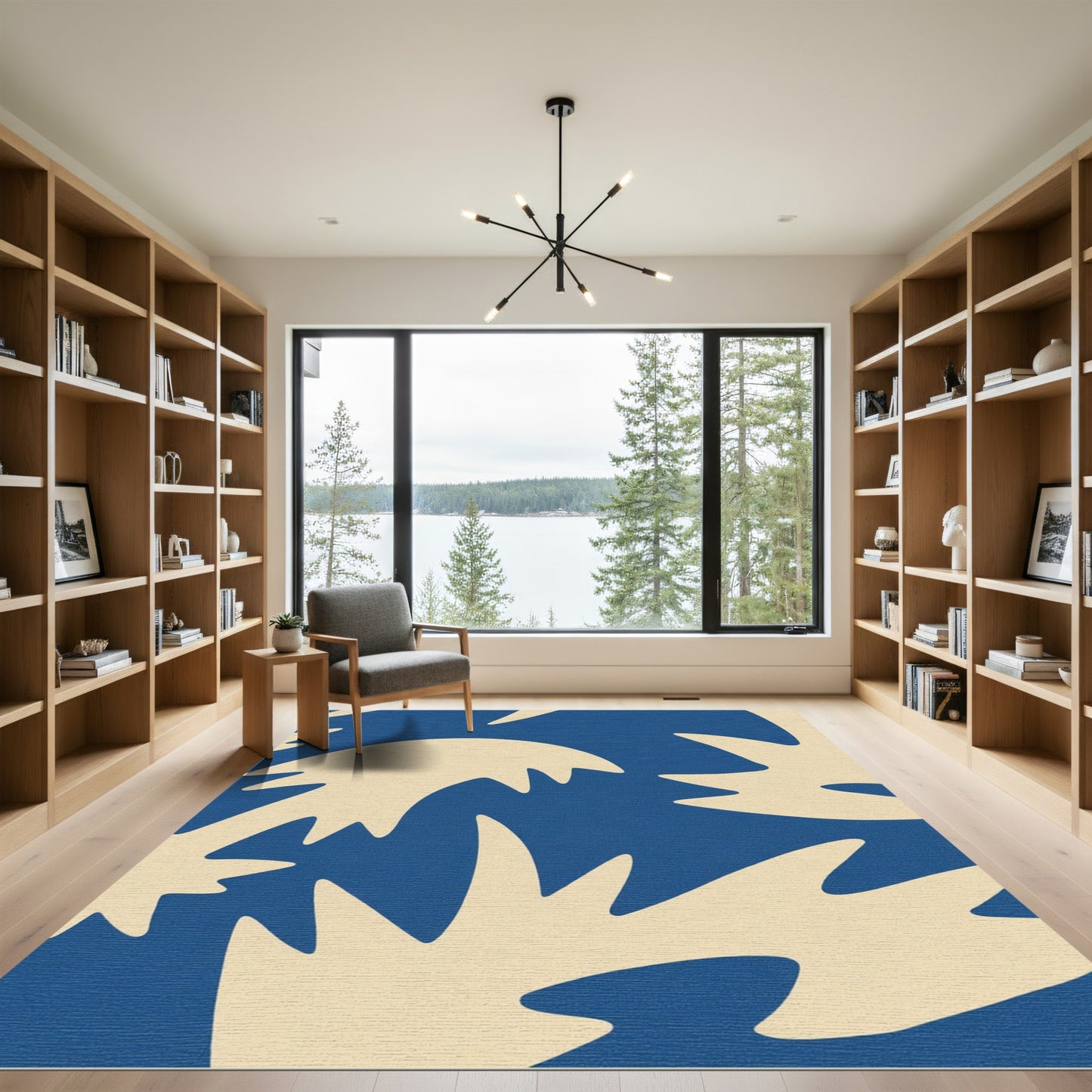 Cream Organic Shapes Blue Field Rug