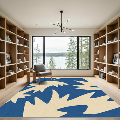 Cream Organic Shapes Blue Field Rug