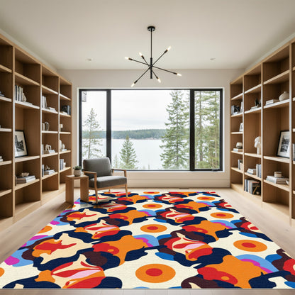 Bold Orange Curved Abstract Circles Rug