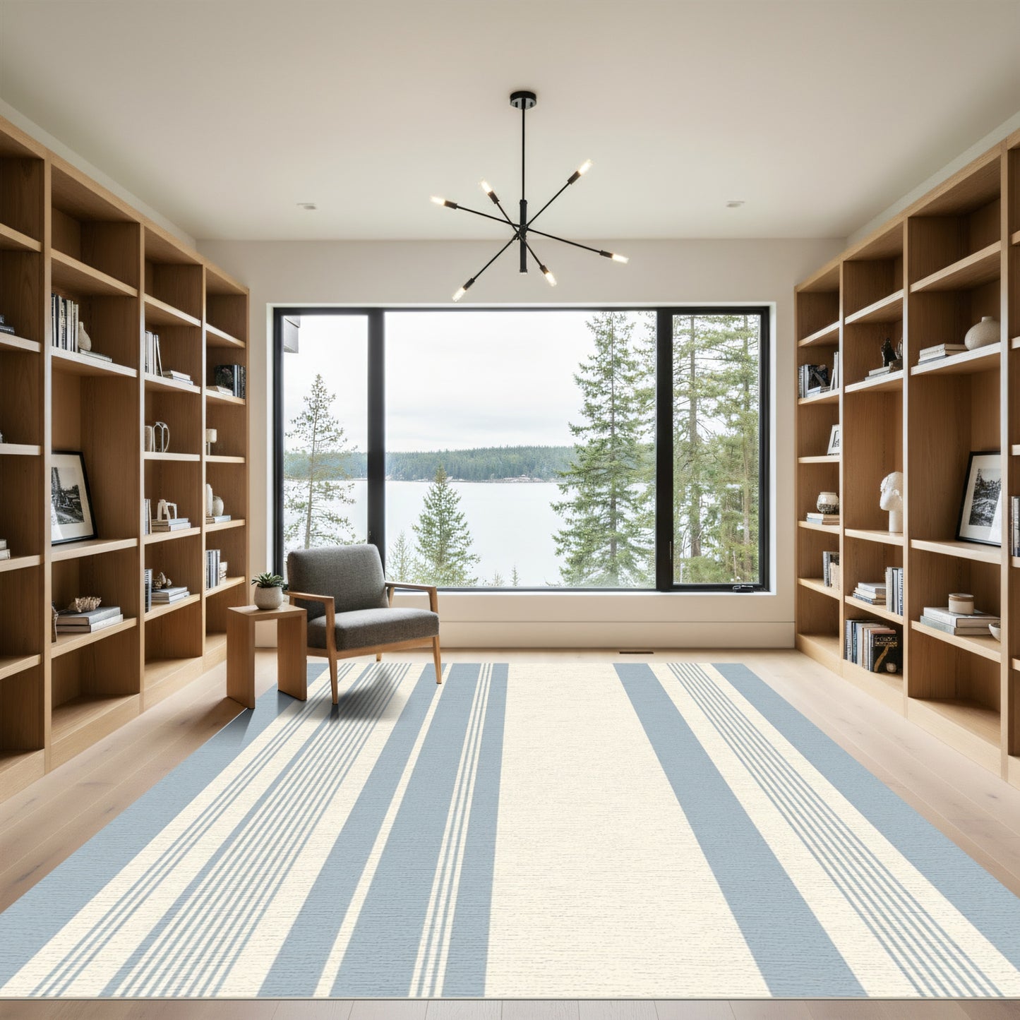 Pale Blue Cream Stripe Repeat Rug