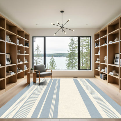 Pale Blue Cream Stripe Repeat Rug