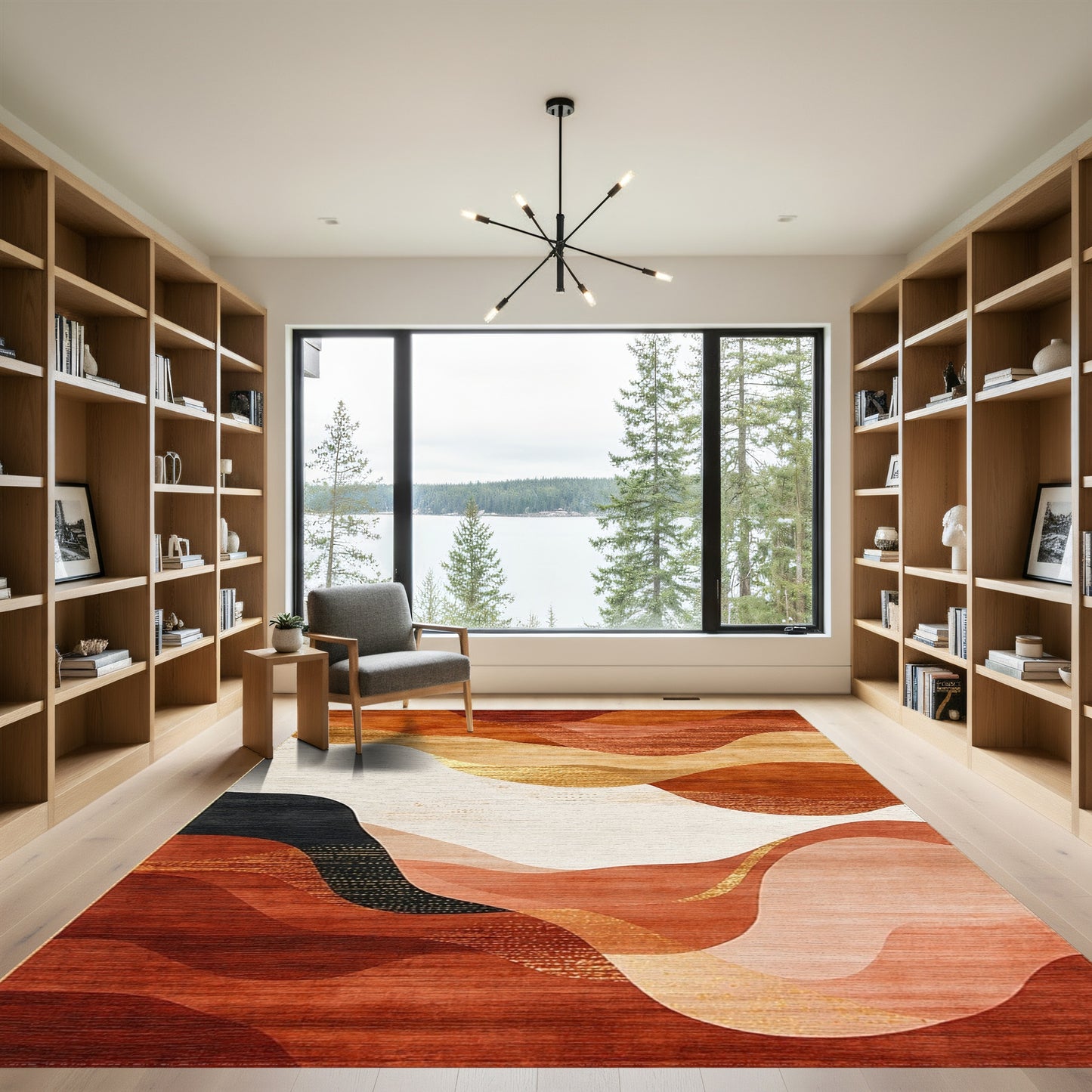 Terracotta Gold Abstract Wave Rug