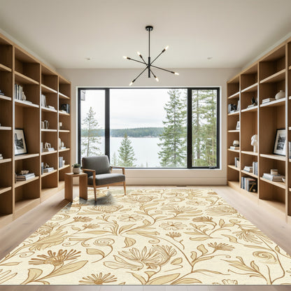 Vintage Tan Floral Vine Arrangement Rug