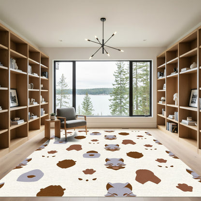 Whimsical Cat Faces Paw Prints Arrangement Rug