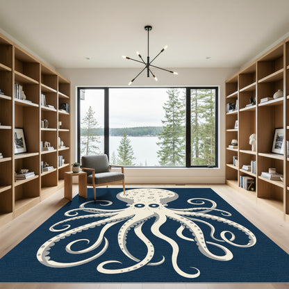 Cream Octopus Big Eyes Navy Rug