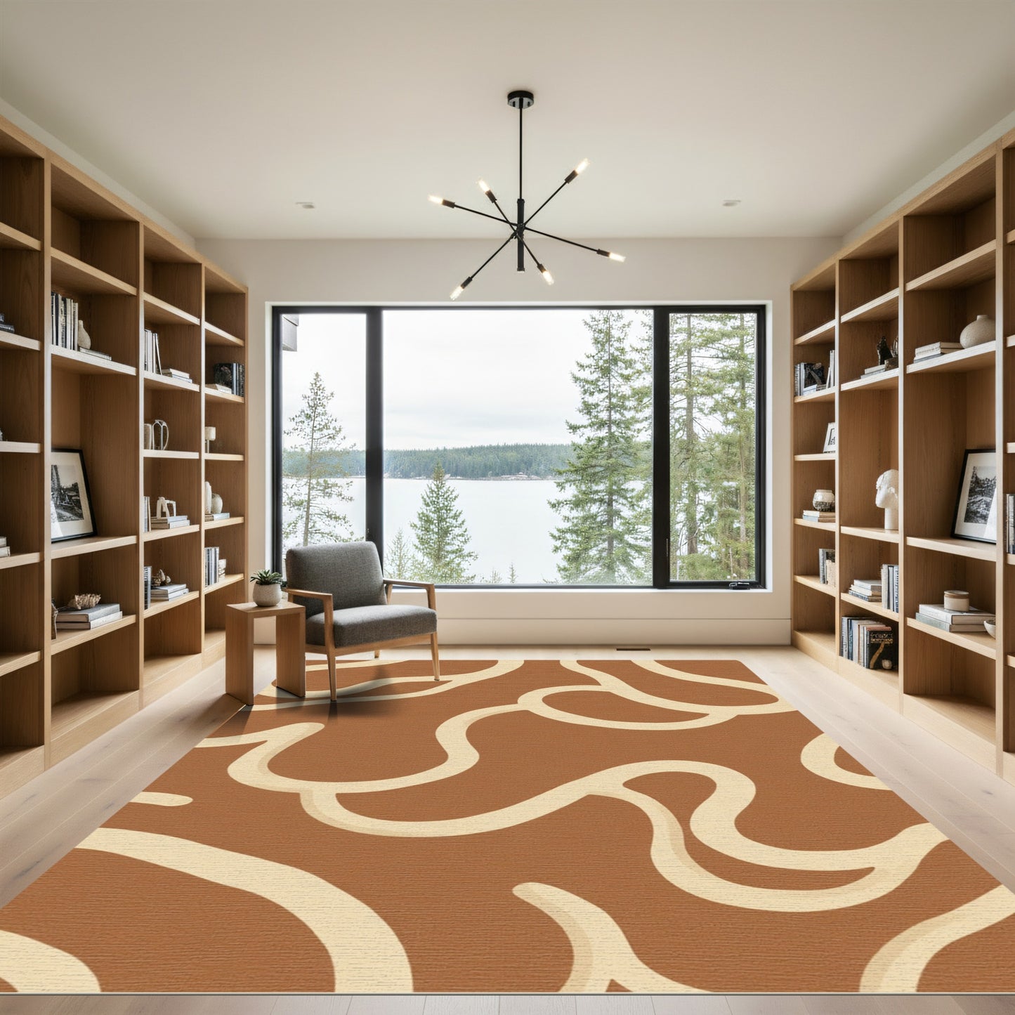 Earthy Swirl Abstract Terra Cotta Rug
