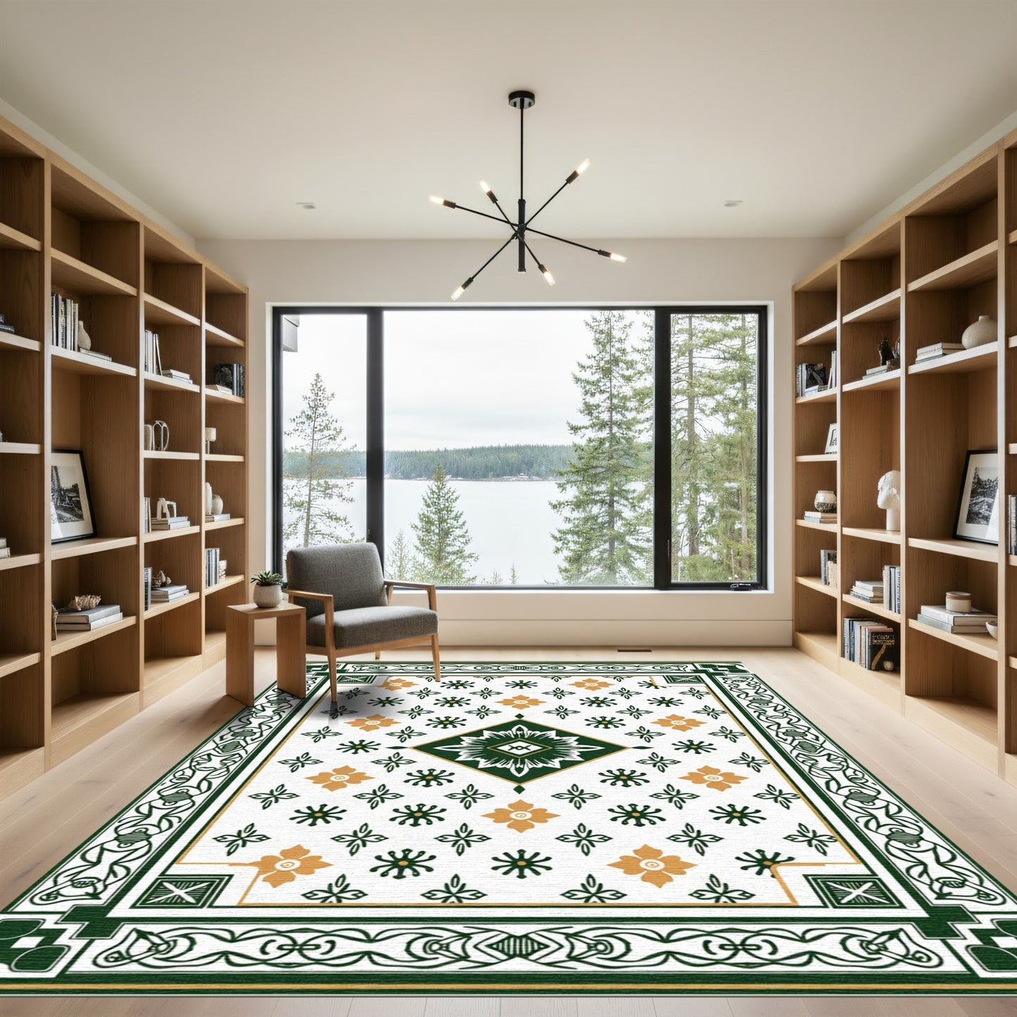 Emerald Gold Floral Diamond Border Rug