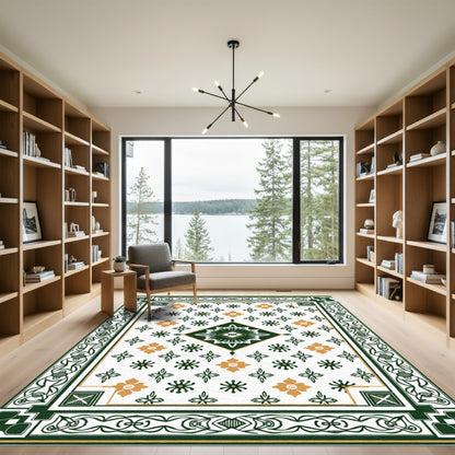 Emerald Gold Floral Diamond Border Rug