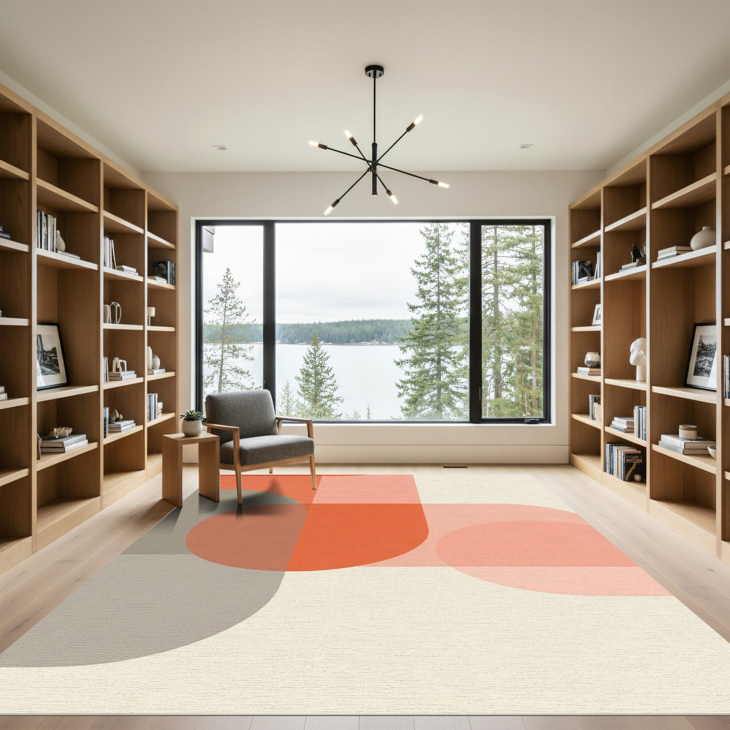 Coral Gray Mid Century Circles Rug