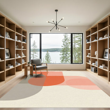 Coral Gray Mid Century Circles Rug