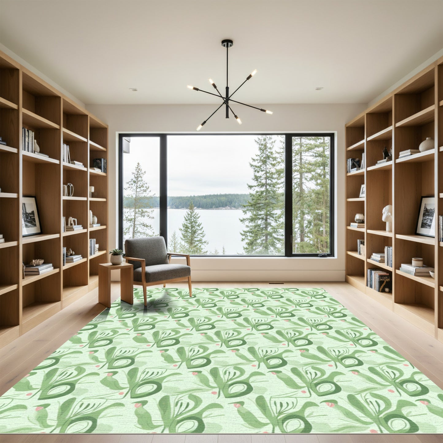 Soft Green Abstract Botanical Composition Rug