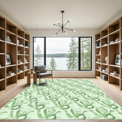 Soft Green Abstract Botanical Composition Rug