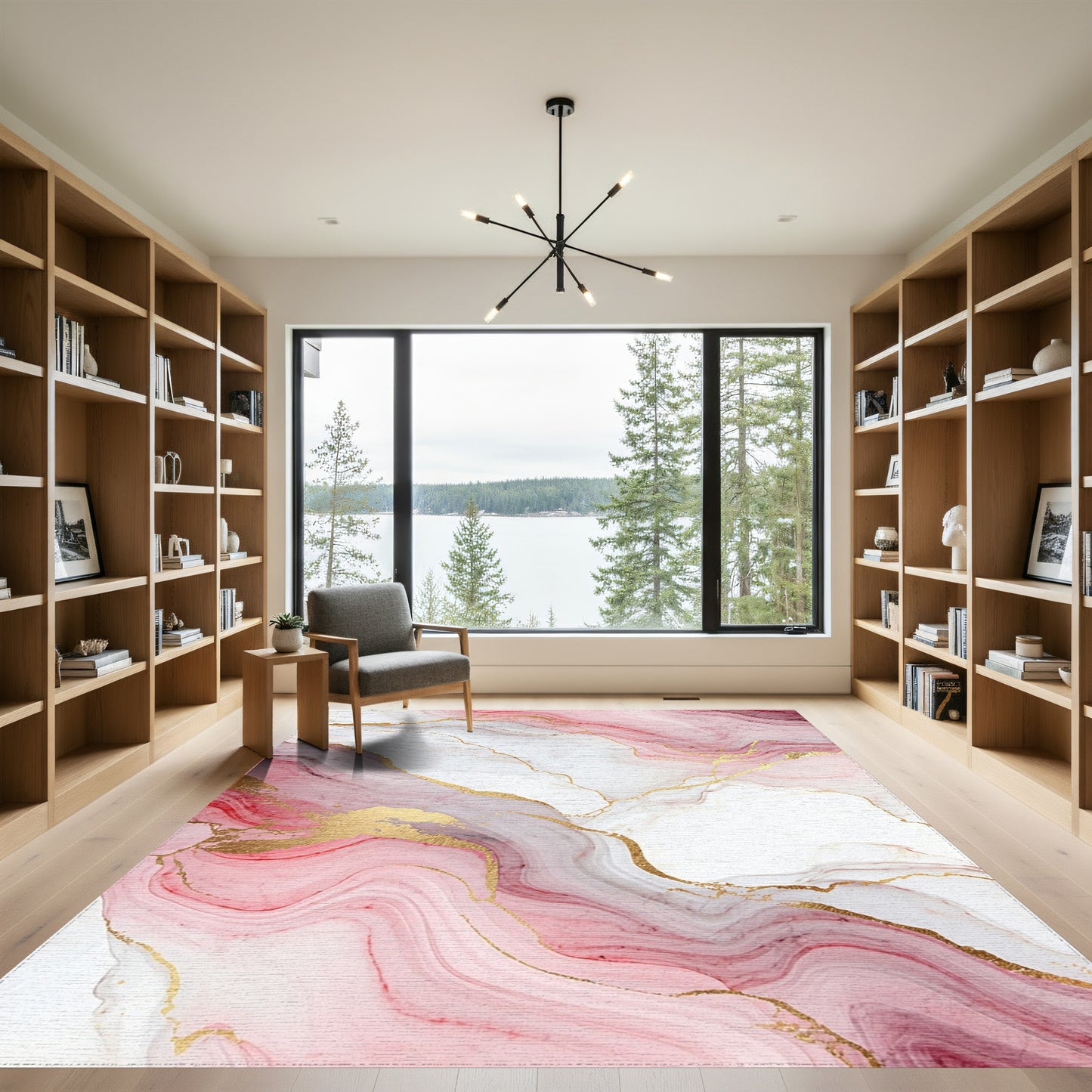 Pink Gold Veined Marble Rug