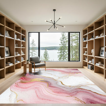 Pink Gold Veined Marble Rug