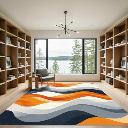 Modern Orange Blue Cream Wave Rug