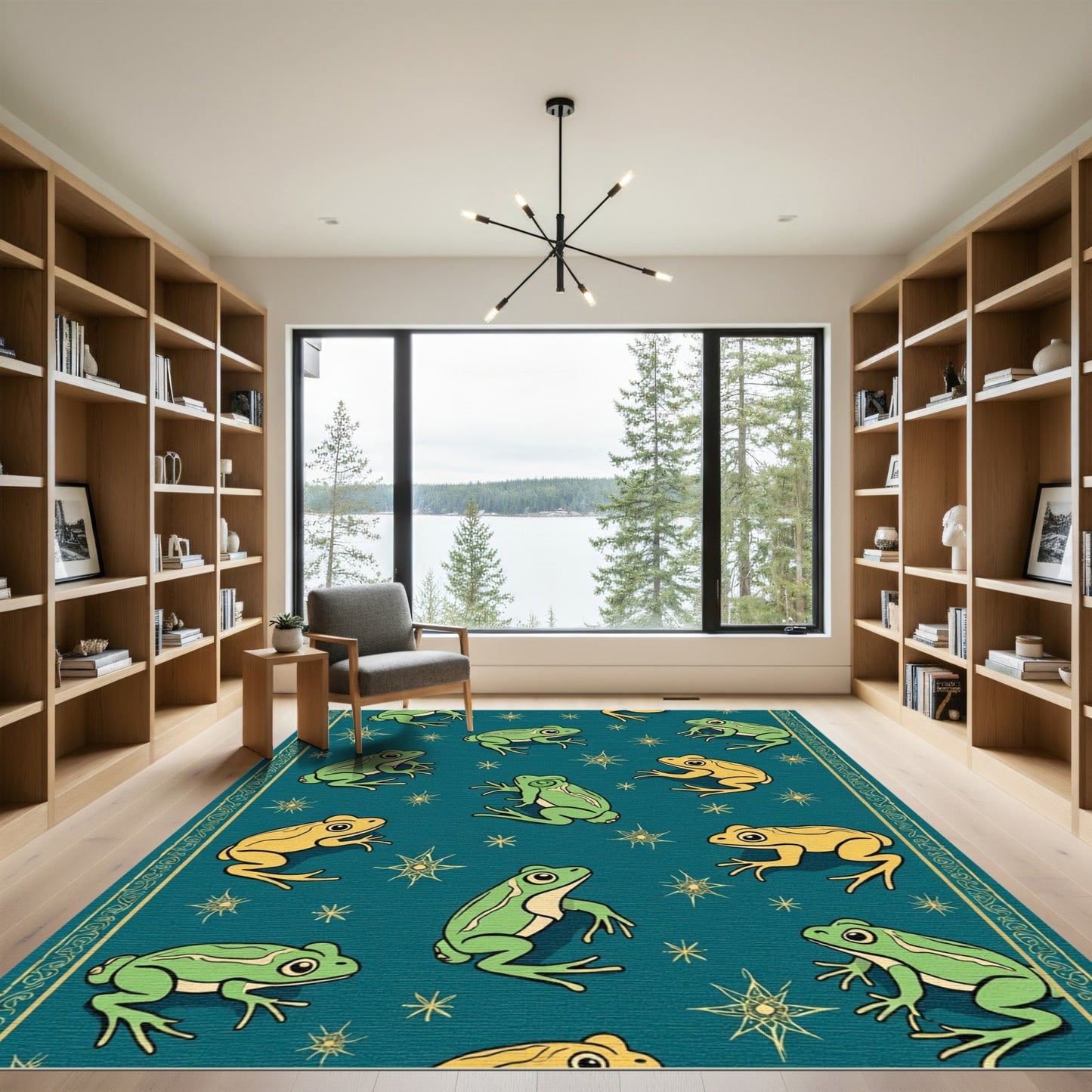 Green Yellow Frog Starburst Repeat Rug