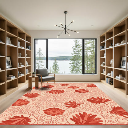 Coral Red Floral Swirls Rug
