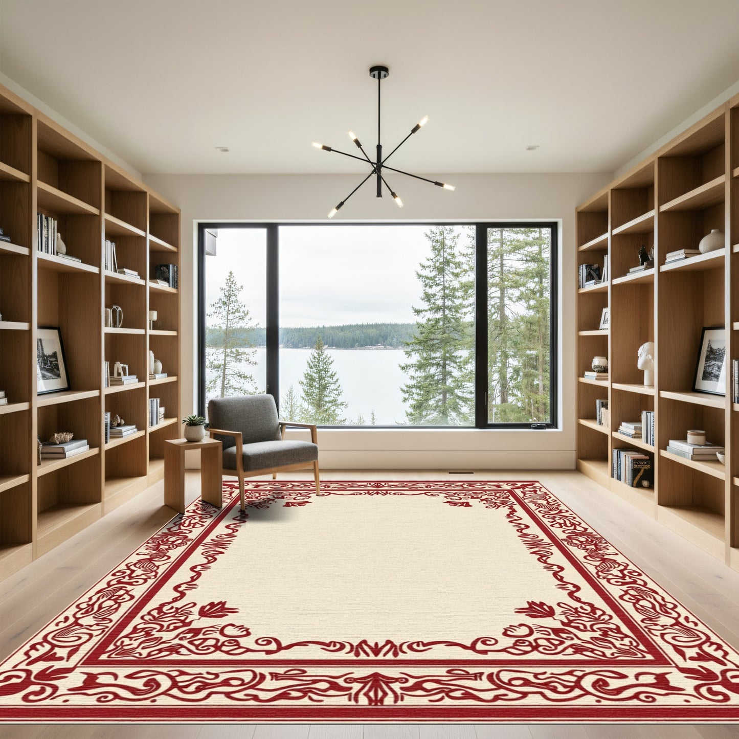 Crimson Red Ornate Border Rug