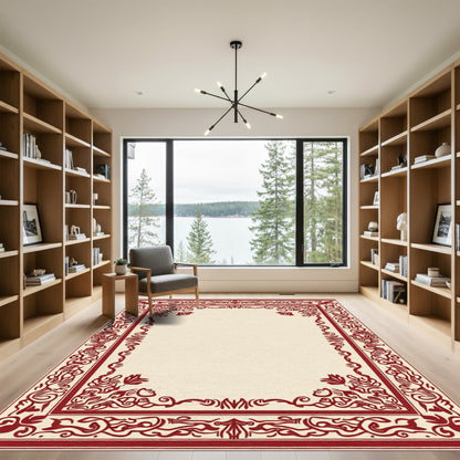 Crimson Red Ornate Border Rug