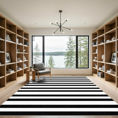 Graphic Black White Linear Bands Rug