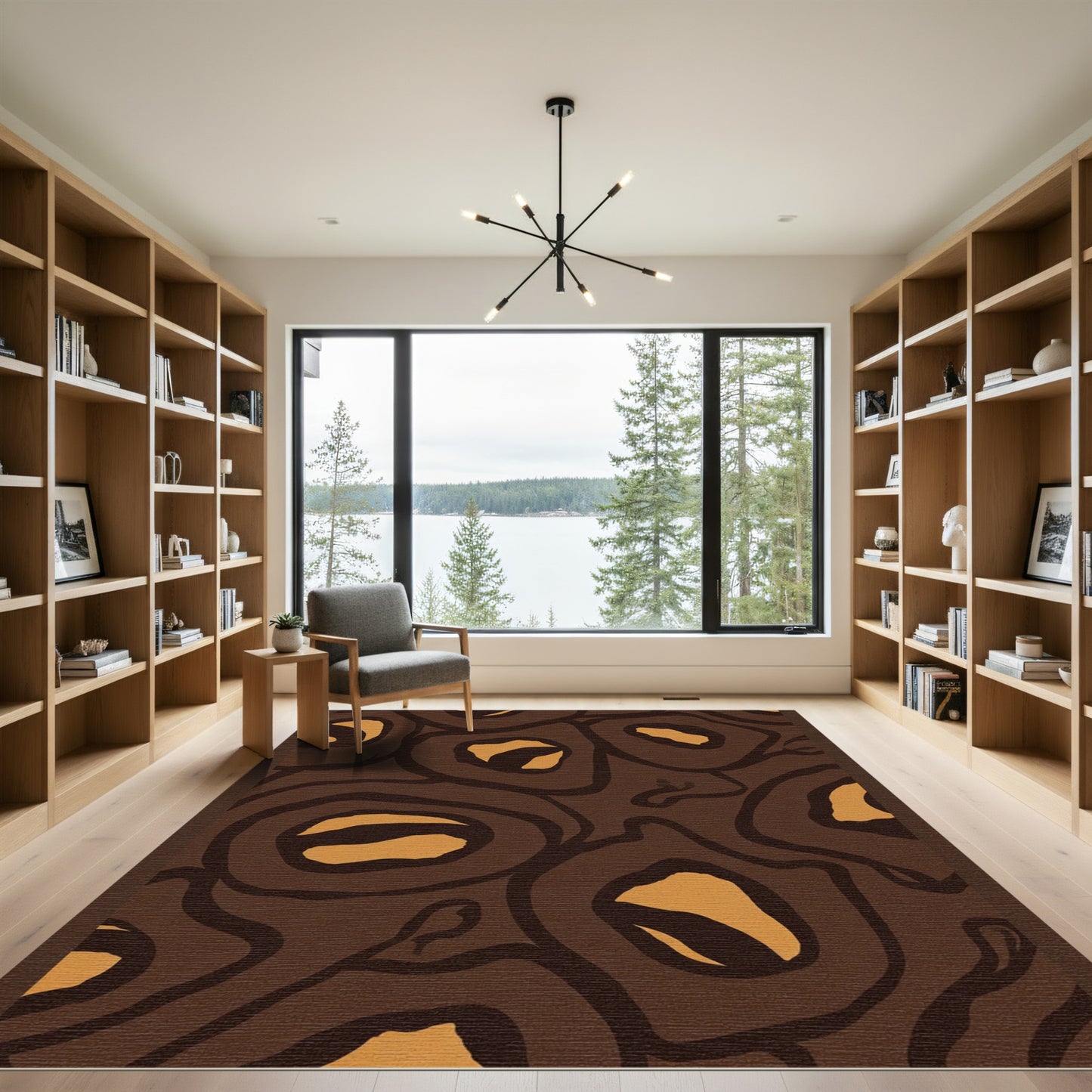 Abstract Peanut Shell Brown and Gold Rug