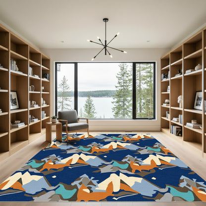 Orange Fox Mountain Landscape Navy Rug
