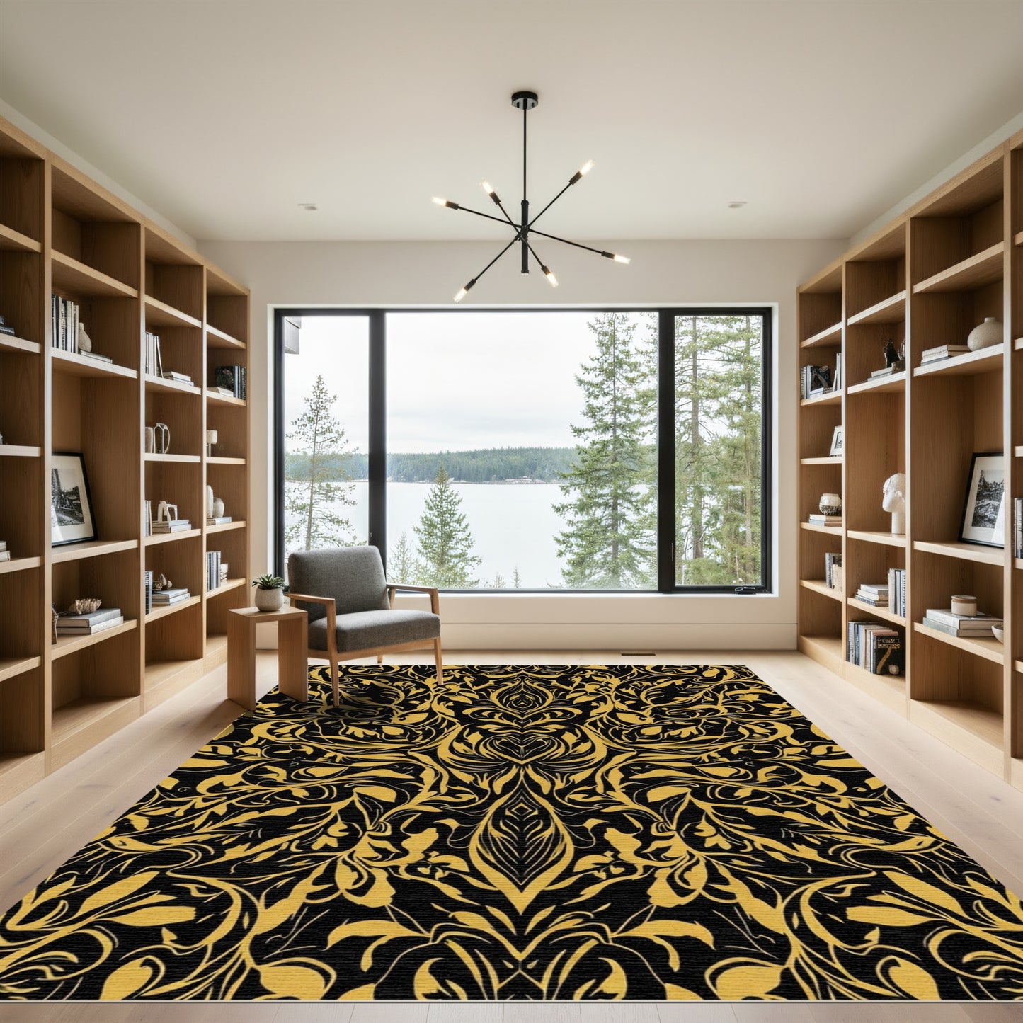 Black Golden Flourishing Organic Swirls Rug