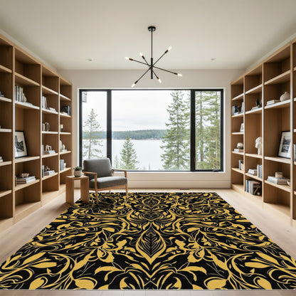 Black Golden Flourishing Organic Swirls Rug