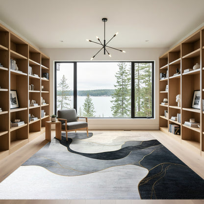 Gray Gold Fluid Abstract Rug