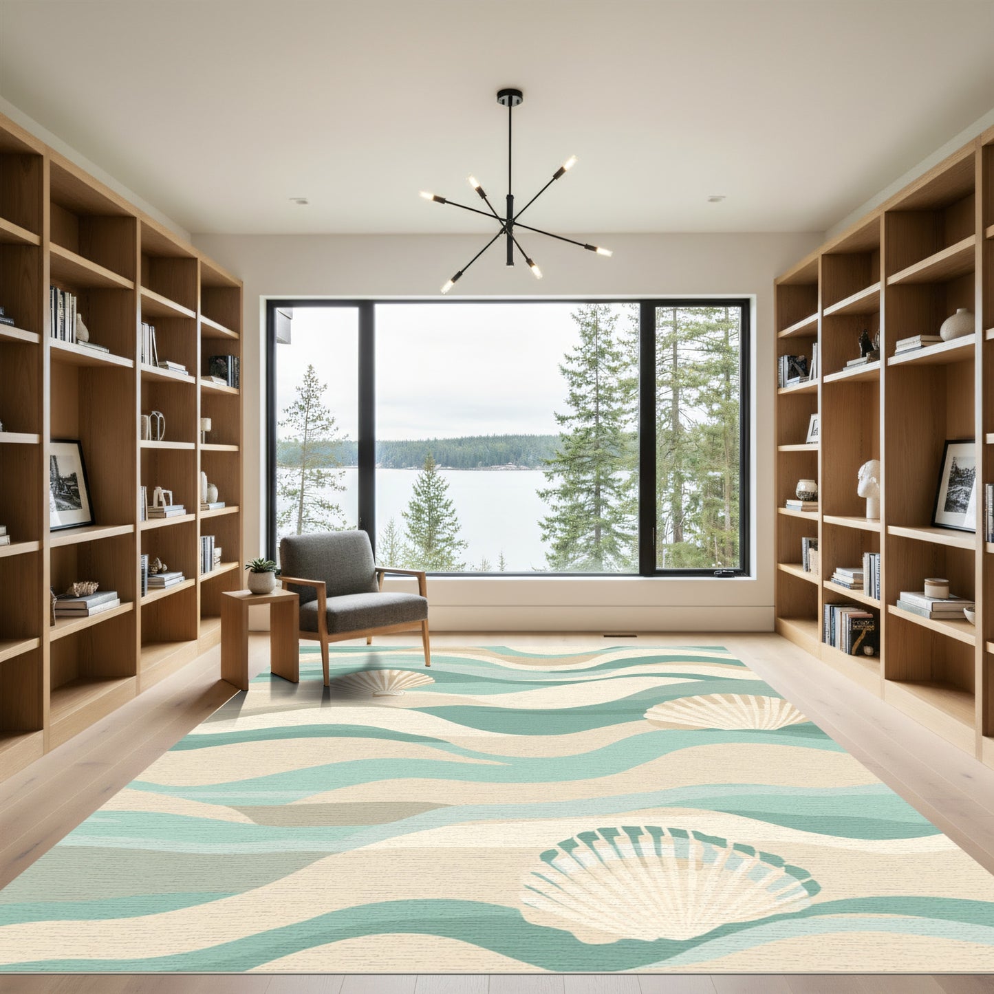 Coastal Seashell Wave Landscape Rug