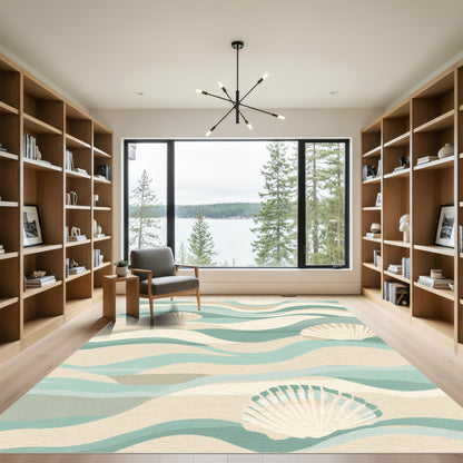 Coastal Seashell Wave Landscape Rug