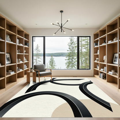 Black Ribbon Abstract Circles Rug