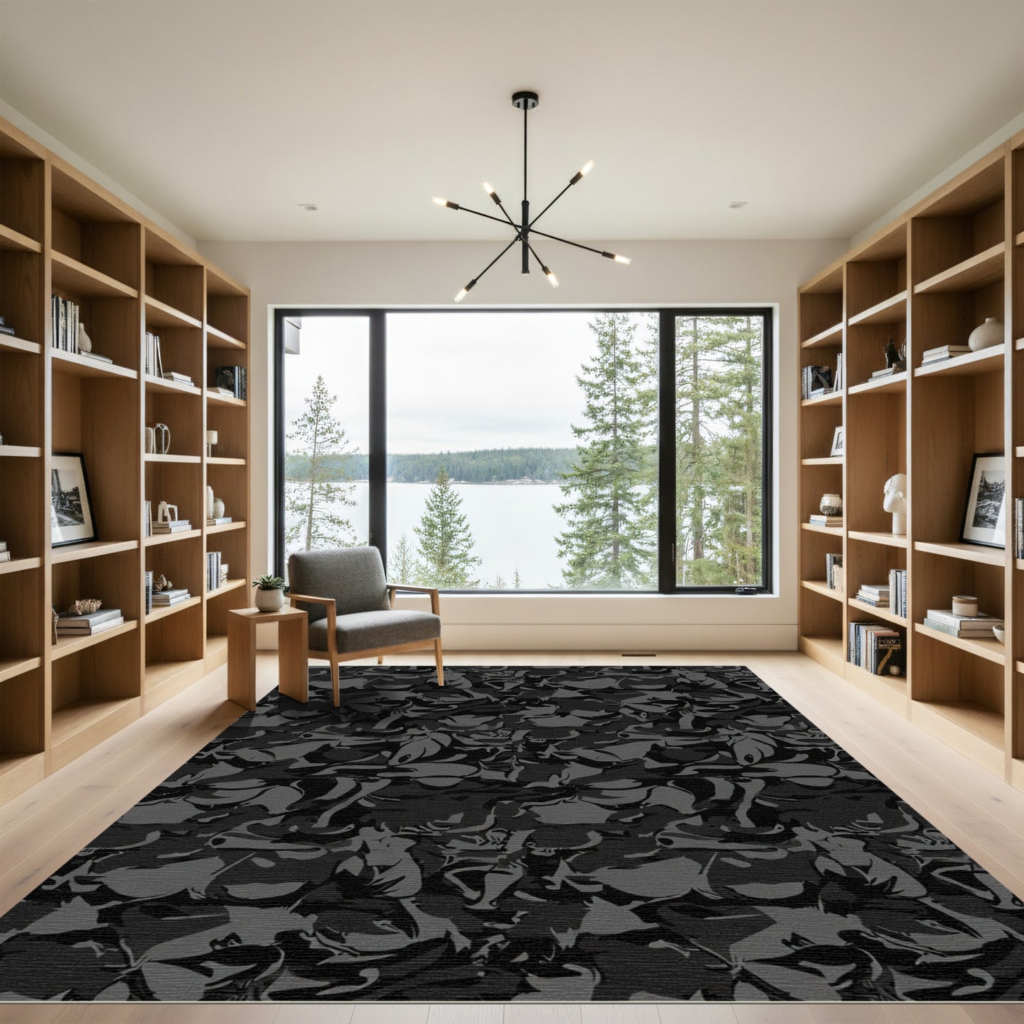 Dark Gray Abstract Camouflage Blend Rug