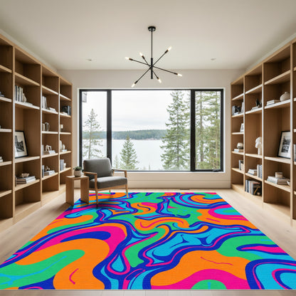 Vibrant Swirl Abstract Color Waves Rug