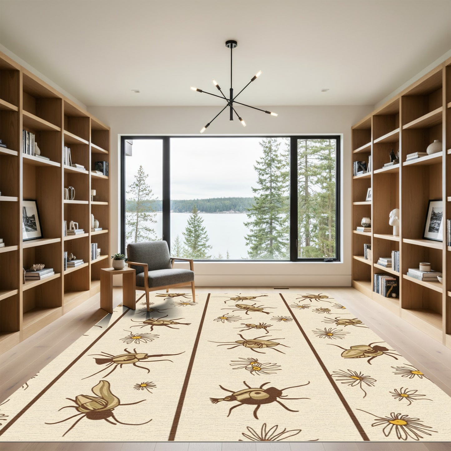 Whimsical Brown Bug Floral Stripe Rug