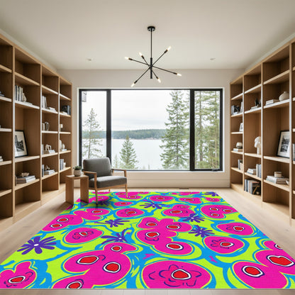 Vibrant Fuchsia Floral Abstract Swirl Rug