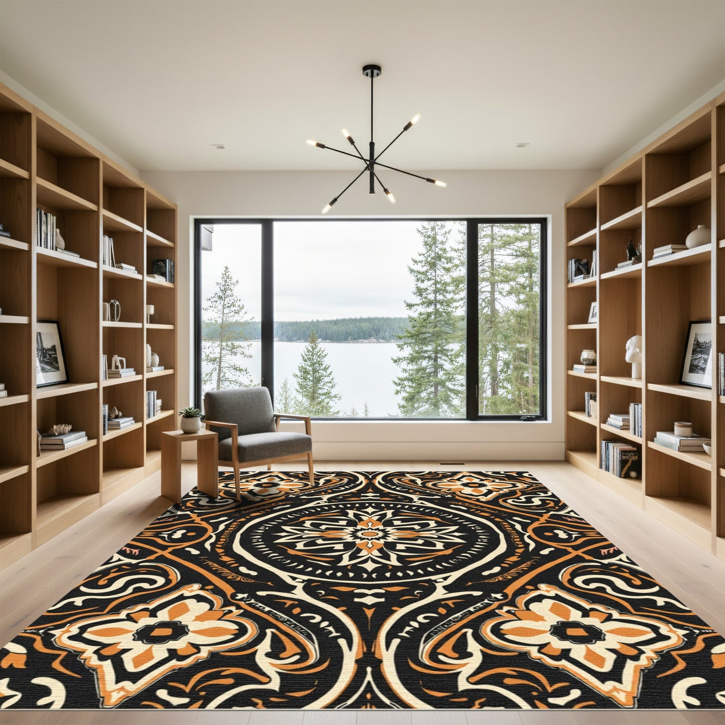 Vintage Amber Floral Medallion Rug