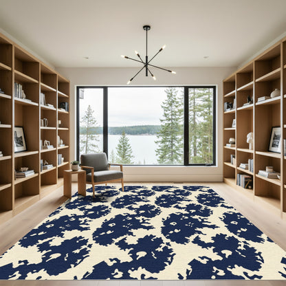 Navy Cream Abstract Organic Shapes Rug