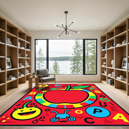 Bright Red Alphabet Apple Whimsy Rug
