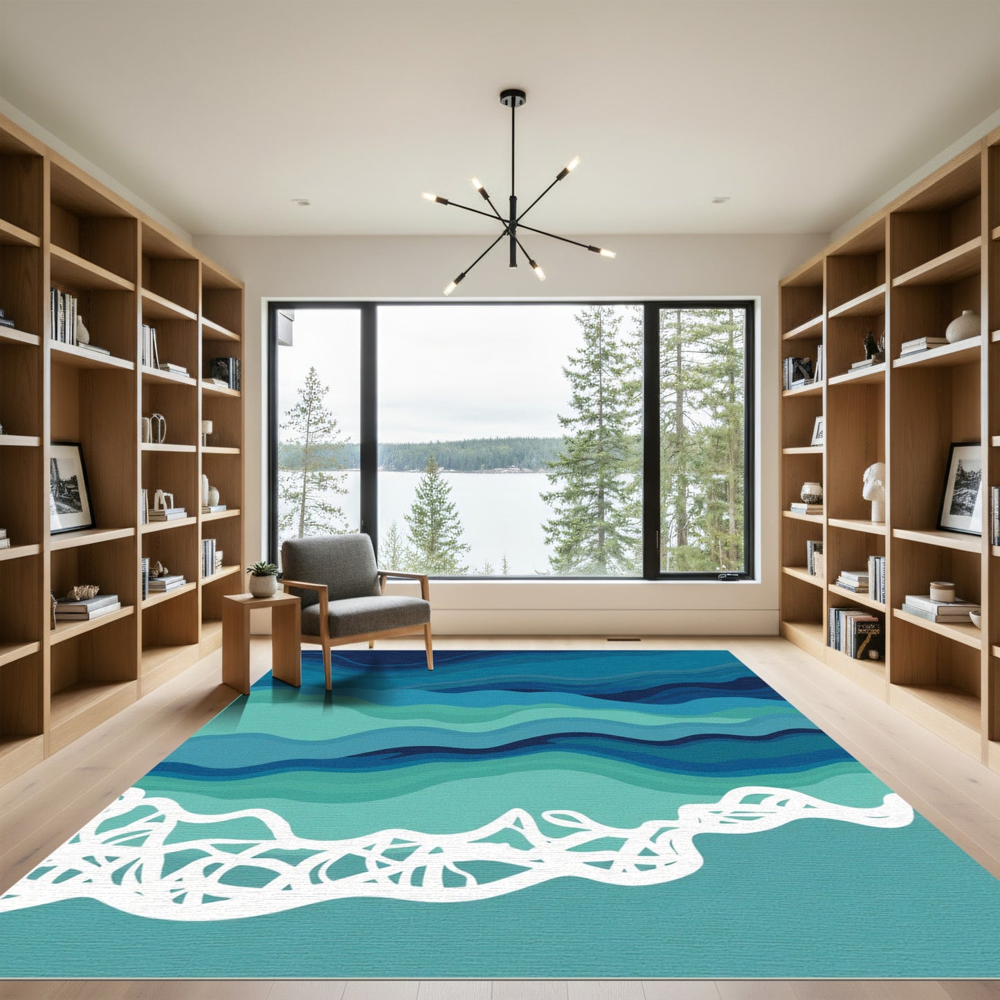Teal Blue Wave Abstract Rug