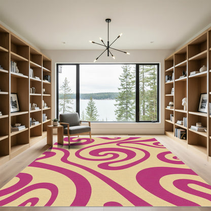 Bold Magenta Swirls on Cream Background Rug