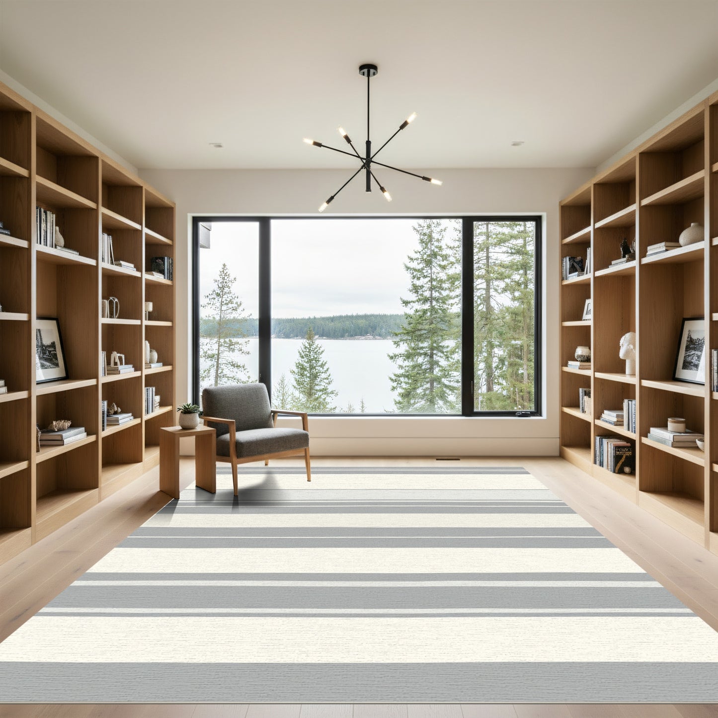Serene Cream Gray Wide Stripe Rug