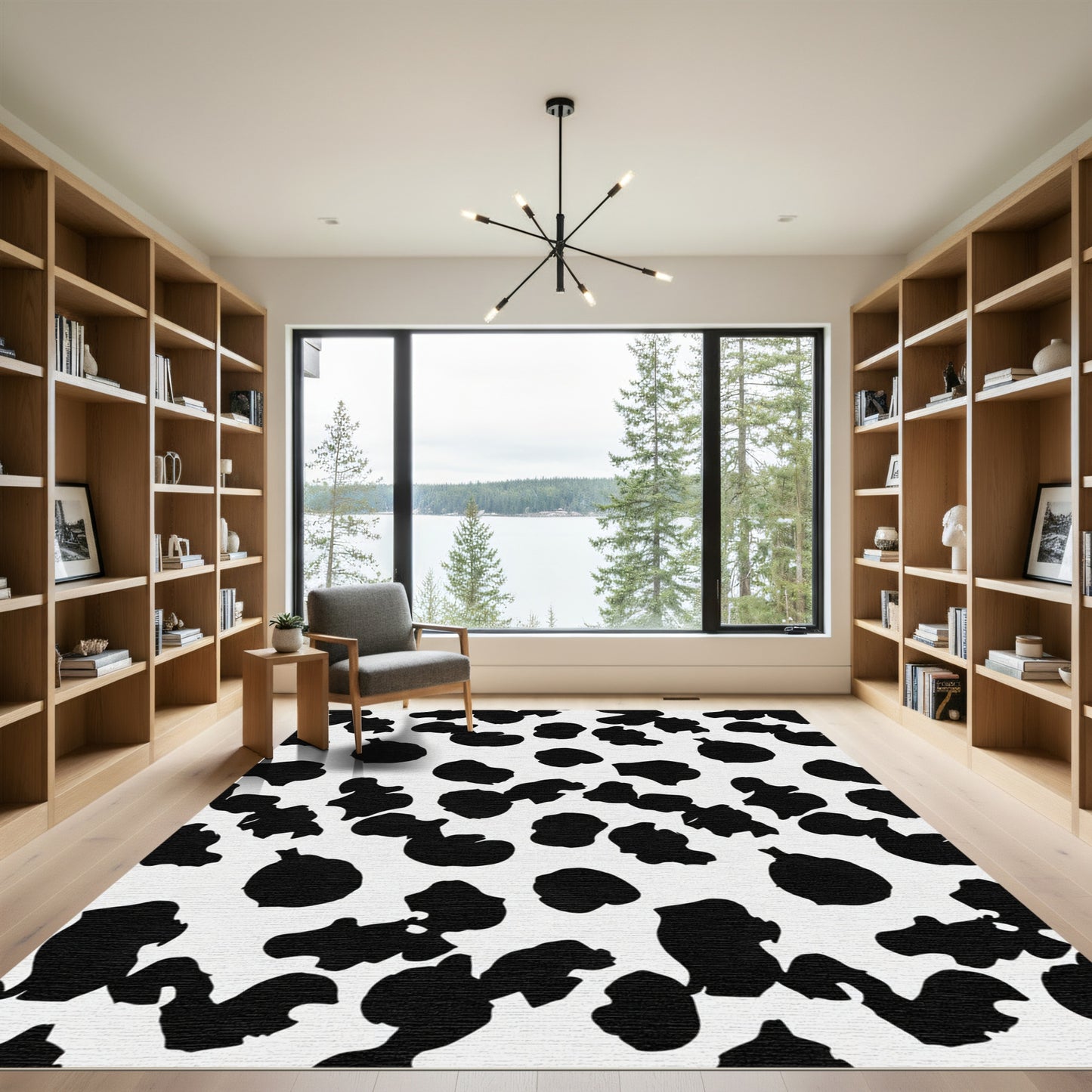 Black And White Spotted Organic Forms Rug