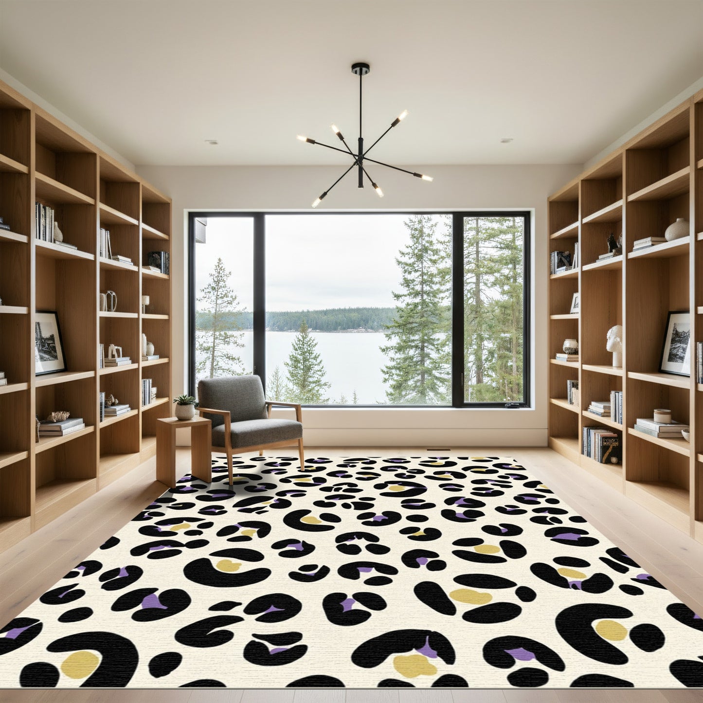 Cream Black Purple Gold Spots Rug