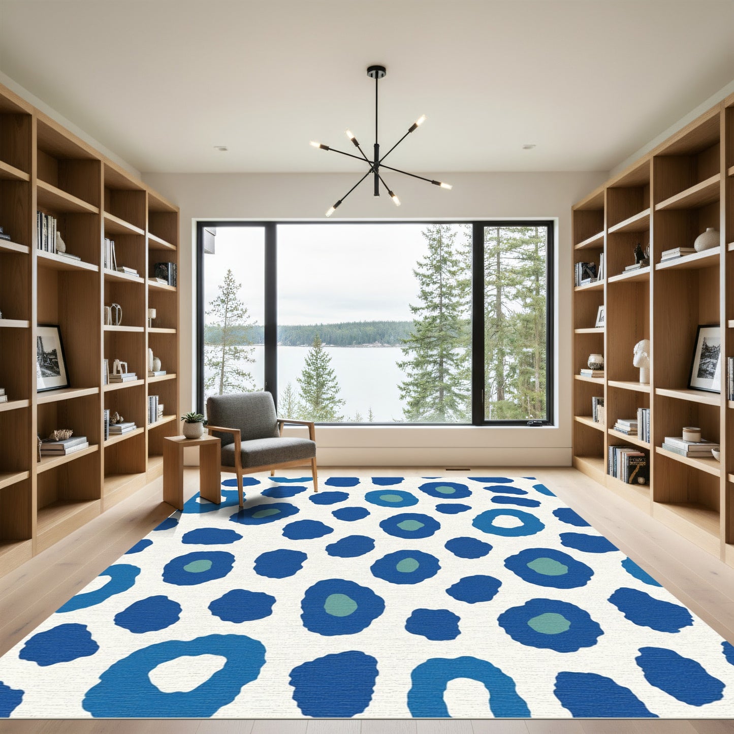 Bold Blue Abstract Animal Spots Rug
