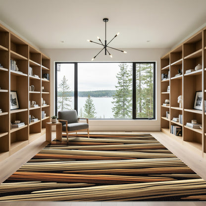 Rustic Wood Grain Linear Arrangement Rug